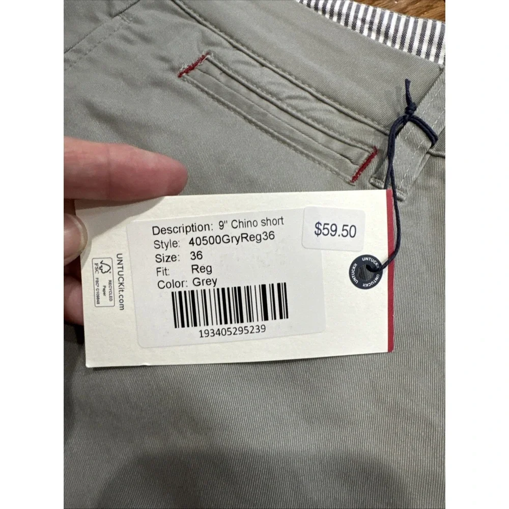 UNTUCKit Men's 9" Chino Shorts Size 36 Gray NEW Flat Front Summer Casual - Picture 2 of 7